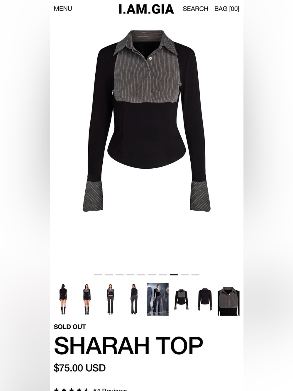 I.AM.GIA Black Long-Sleeve Sharah Top with Gray Pinstripe Bib
